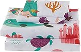 Mk Home 4pc Queen Size Sheet Set for Girls Mermaid Sea Life Anchor Starfishes Sea Turtles Seahorses New