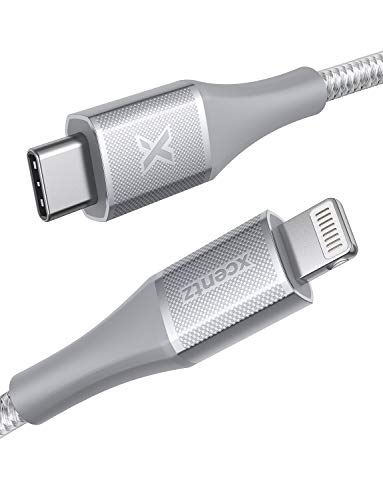 Xcentz USB C to Lightning Cable, iPhone 12 Charger Cable [6ft Apple MFi Certified] Fast Charging Support Power Delivery, Nylon Braided Cable for iPhone 12/11/11 Pro Max/XS Max/XS/XR/X/8/8 Plus, Silver