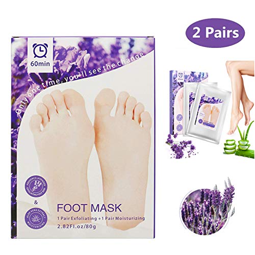 Foot Mask, 2 Pairs Foot Peel Mask Whitening and Exfoliating Mask for Peeling Off Calluses, Dead Skin Callus Remover Get Smooth Soft Touch Feet in Just 1-2 Weeks Feet Mask For Men Women Purple