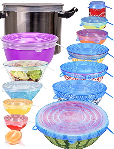 [14pcs] longzon Silicone Stretch Lids, Reusable Durable Food Storage Covers for Bowls, Fit Different Sizes & Shapes of Container,