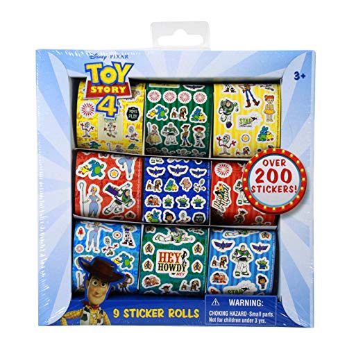 Disney Pixar Toy Story 4, 9 Sticker Rolls Cartoon Character Stationery Party Favor Creative Scrapbook Decor Arts & Crafts Activity Signature Collection Woody, Buzz Lightyear, Little Bo Peep (200+ Pcs)