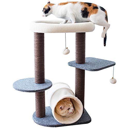 PetPals Cat Tree Cat Tower for Activity with Tunnel and Toy Ball, Gray