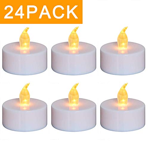 RY King 24 Pack Flameless Tea Lights Candles Warm Yellow 100+ Hours Battery Operated Flickering LED Tealight Candles. Ideal for Party, Wedding, Birthday, Gifts and Home Decoration