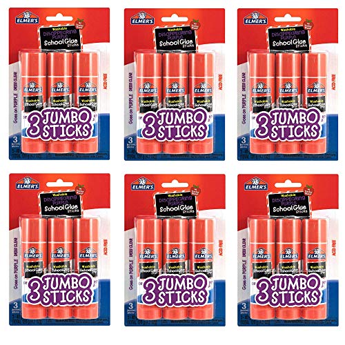 Elmer's Glue Stick (E579), Disappearing Purple, 3 Sticks (6)