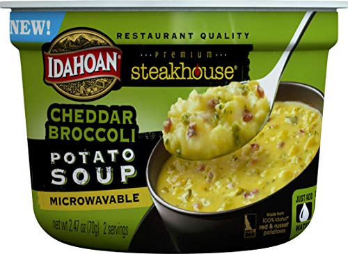 Idahoan Steakhouse Cheddar Broccoli Potato Soup, Made with Gluten-Free 100-Percent Real Idaho Potatoes, 2.4 oz Bowl (Pack of 6)