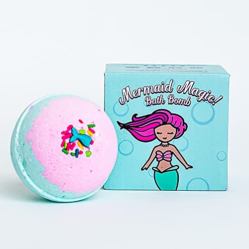 Book Cover Mermaid Bath Bomb with Surprise Necklace for Girls - Create a Fun Bath Time Spa Experience with Our Organic Kids Bath Bombs. Unique Holiday or Birthday Gift for Your 4, 5, 6, 7, or 8 Year Old Kid