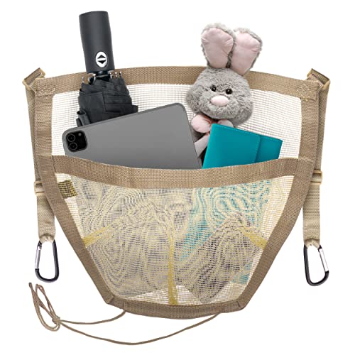 Car Cache Purse Holder for Car - Net Pocket Organizer for Handbag Storage Between Seats - Dog Car Barrier - Car Accessories for Women - Tan