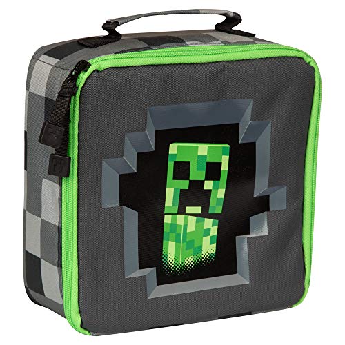 JINX Minecraft Creepy Creeper Insulated Kids School Lunch Box, Gray/Black, 8.5" x 8.5" x 4"