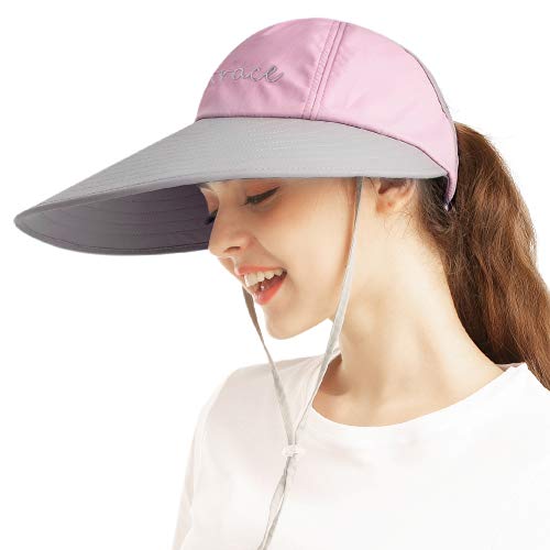 Sun Visor Hats for Women Large Wide Brim UV Protection Summer Beach Cap Packable - Pink - One Size