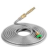 BEAULIFE 304 Stainless Steel Metal Garden Hose 50 Feet with Brass Garden Hose Nozzle Flexible, Portable & Lightweight Kink Free Garden Water Outdoor Hose