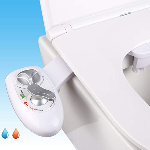 amzdeal Hot & Cold Fresh Water Bidet Dual Self Cleaning Nozzles(Posterior/Feminine Wash) Bidet Attachment for Toilet Changeable Water Pressure Non-electric Spray Bidet Easy Installation Updated