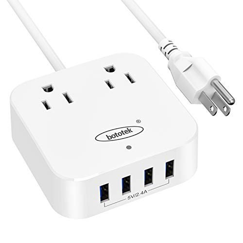 Power Strip with USB, Bototek Desktop Charging Station 2 Widely Spaced Outlets with 4 USB Ports(5V/7A, 35W) 4 ft Extension Cord for Ship Travel Multi Plug Extender