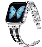 JSGJMY for Apple Watch Band 38mm 40mm 41mm 42mm 44mm 45mm 49mm Women Series 9 8 7 6 5 4 3 SE iwatch Bands Bling Metal Bracelet Dressy Cute Strap Silver Black