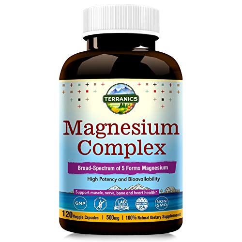 Book Cover Terranics Magnesium Complex, Broad-Spectrum, 500mg, 120 Veggie Capsules, Chelated for Maximum Absorption, Support Sleep Stress and Anxiety Relief, Muscle Relaxation Recovery, NON-GMO, Soy, Dairy & Glu