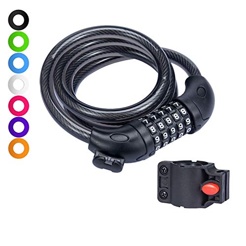 willceal Bike Lock Bicycle Chain Lock,with 5-Digit Resettable Number and Mounting Bracket,Combination Coiling Cable Lock Best for Bicycle Outdoors - 4 Feet x 1/2 Inch (Black)