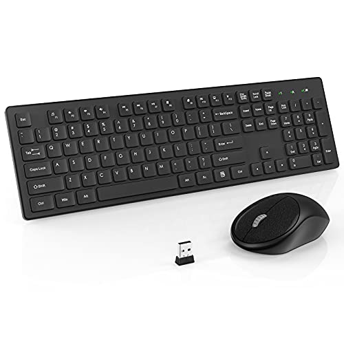 RATEL Wireless Keyboard Mouse Combo, 2.4GHz Slim Full-Sized Silent Wireless Keyboard and Mouse Combo with USB Nano Receiver for Laptop, PC (Black)