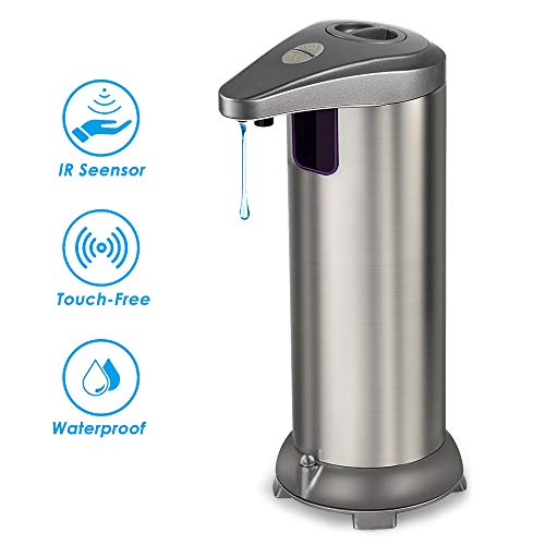 Wanny Denton Soap Dispenser Infrared Motion Sensor Stainless Steel Dish Liquid Hands Free Soap Dispenser for Bathroom & Kitchen Touchless Automatic Hand Sensor Soap Dispenser Waterproof Base