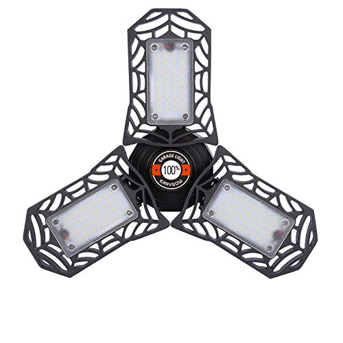 LED Garage Lights,Deformable LED Garage Ceiling Lights,80W E26/E27 8000 Lumens Garage Lamps with 3 Adjustable Panels,Utility Shop Light for Garage(NO Motion Activated) …