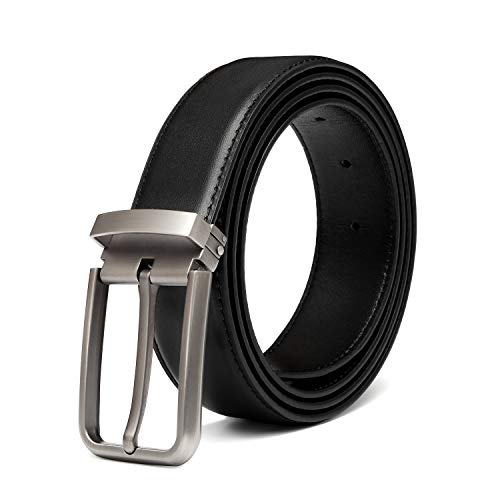 Belt for Men, Men's Genuine Leather Dress Belt Zine-Alloy Buckle 1 3/8" Wide, Trim to Fit, Gift Box -  Black -  Adjustable from 26" to 41" Waist
