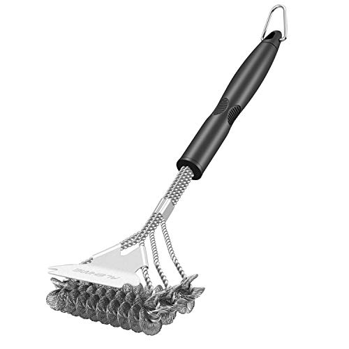 LOUTAN Grill Brush, BBQ Brush Bristle Free with Scraper, Safe 18" Stainless Steel Woven Wire 3 in 1 Cleaner/Cleaning Grill Brush, Best Grill Brushes Outdoor Clean Tool Accessories (Black 1)