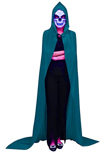 Double Couple Halloween Hooded Capes Cloak for Women with Hooded and halloween Scary Light up Mask Set for Costumes Party Cosplay (Blue)