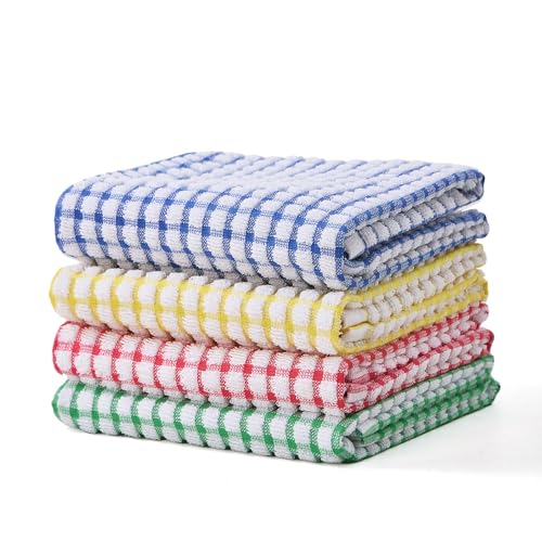 Kitchen Dish Towels 15x26 Inches, 4 Packs, 100% Cotton Absorbent Kitchen Towels Dishcloths (Mix Color)
