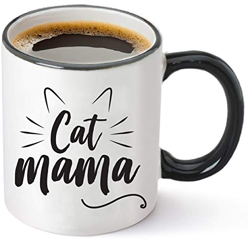 Cat Mama Funny Coffee Mug 11oz - Unique Christmas Gift Idea for Cat Lovers - Perfect Birthday Gifts for Women - Cat Mom Cup