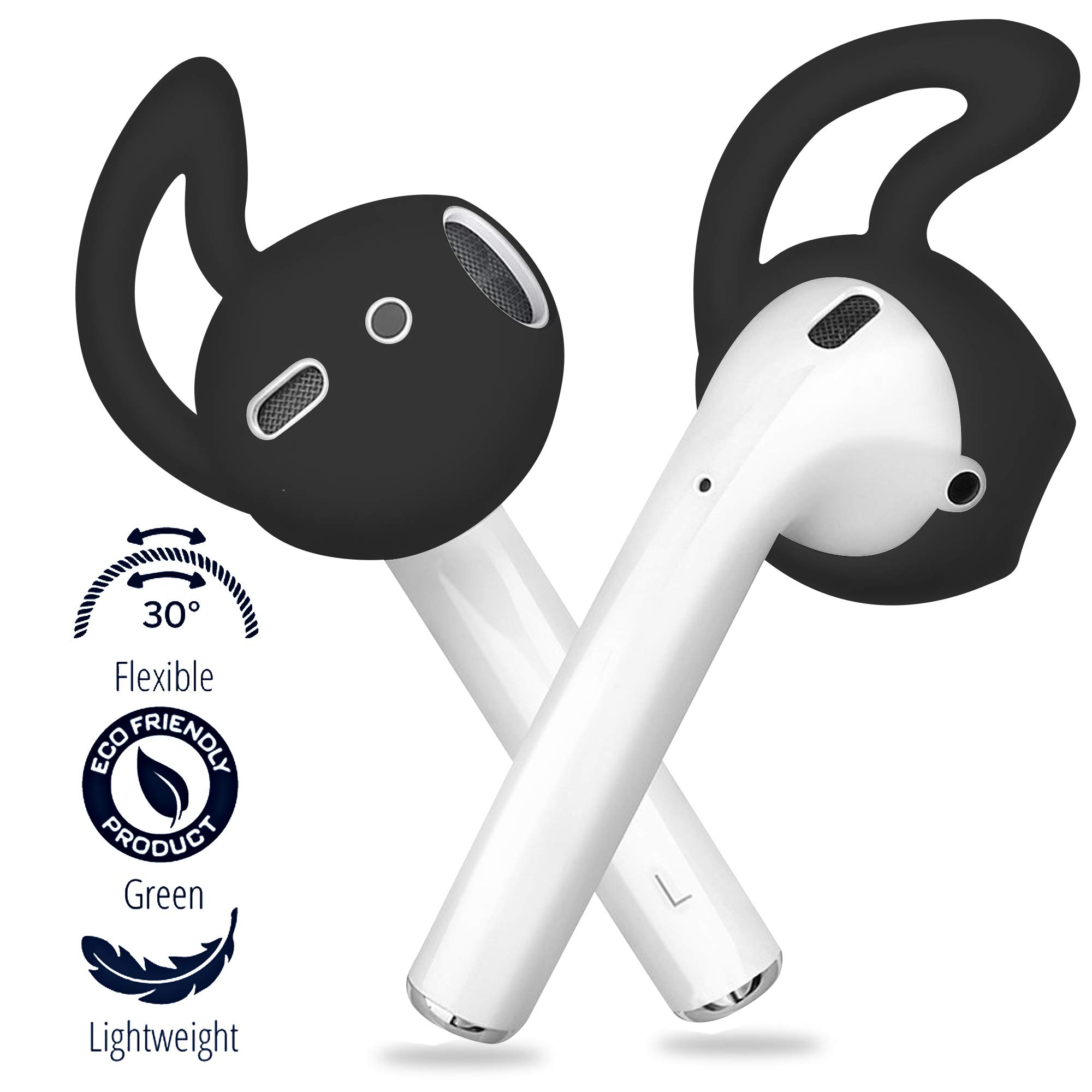 FONY Apple Airpods Ear Hooks and Covers Anti-Slip Silicone Accessories Compatible with AirPods 1/2 or EarPods Headphones/Earbuds/Earphones (Black 2 Pairs)