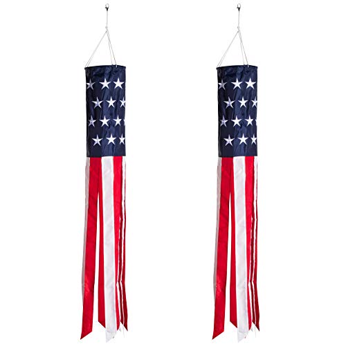 Book Cover Homarden 40 Inch American Flag Windsock (Set of 2) - Outdoor Hanging 4th of July Decor - Premium Materials with Embroidered Stars - Fade Resistant Patriotic Wind Socks Decorations
