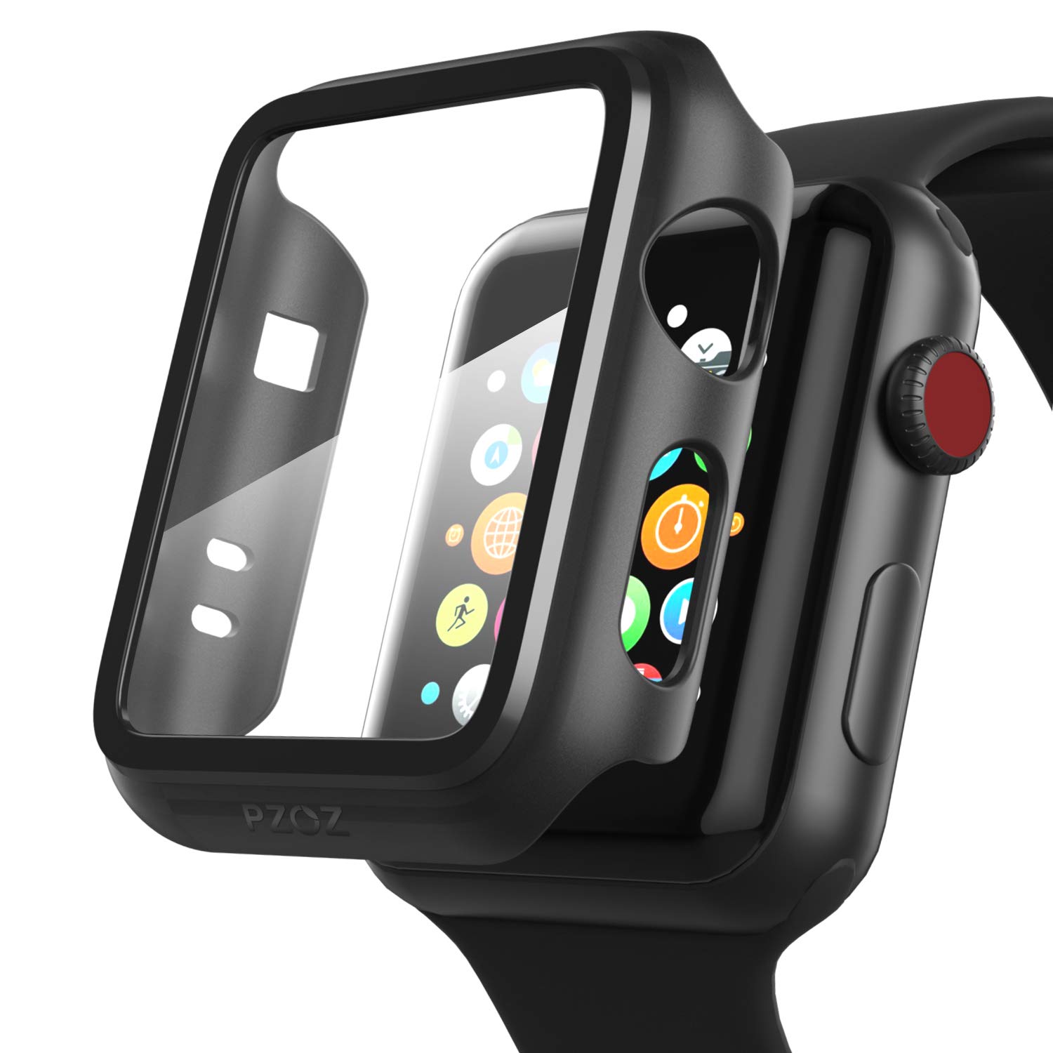 pzoz Compatible for Apple Watch Series 2 / Series 3 Case with Screen Protector 42mm Accessories Slim Guard Thin Bumper Full Coverage Matte Hard Cover Defense Edge for iWatch Women Men GPS (Black)
