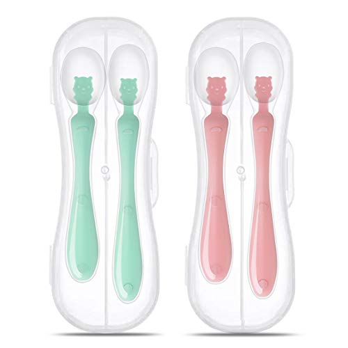 YIVEKO Baby Spoon BPA Free Silicone Soft-Tip First Stage Infant & Toddlers Spoons Feeding Utensils Travel Cases Gum-Friendly Great Baby Shower Gift Set 4 Pack