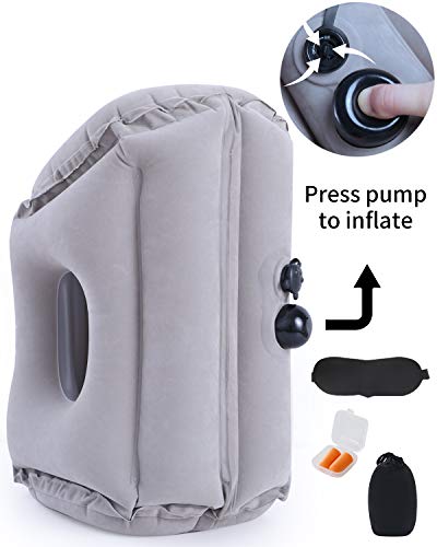 MOST ORIGINAL DESIGNM Inflatable Travel Pillow, Airplane Portablle Pillow, Head Neck Rest Pillow with A Carry Pouch (Grey)
