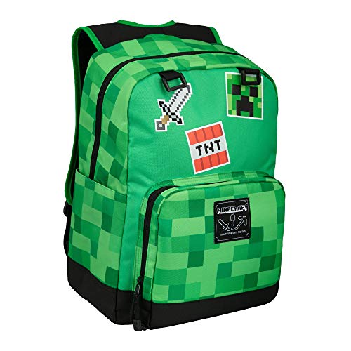 JINX Minecraft Survival Badges Kids School Backpack, Green, 17"