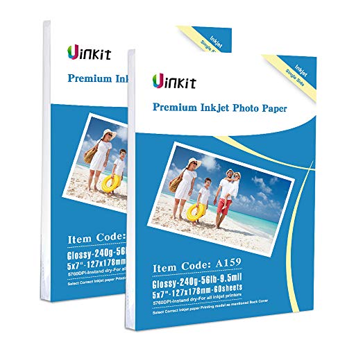5x7 Photo Paper High Glossy Inkjet Paper - 120Sheets 9.5Mil 240Gsm for Inkjet Only Uinkit 127x178mm