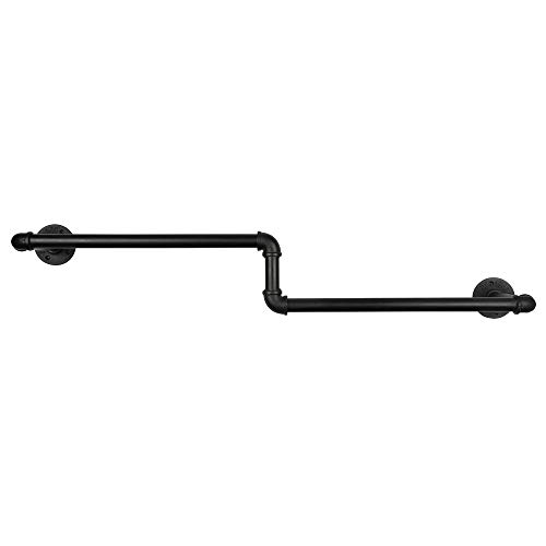 OROPY Industrial Pipe Single Rail Garment Rack, Wall Mounted Clothes Rod for Clothing Storage, Black Color, 39", Z Type