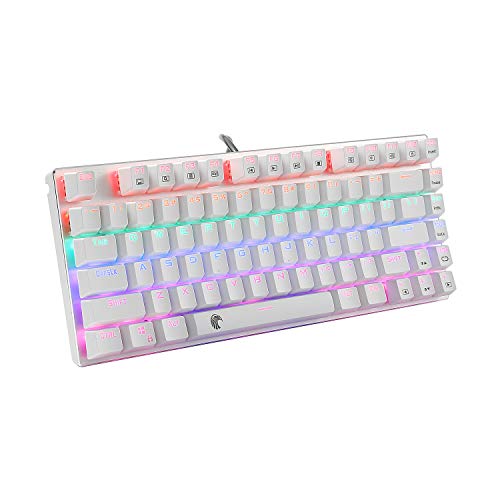 60% Mechanical Gaming Keyboard, E-Element Z88 with Blue Switches, Rainbow LED Backlit, Water Resistant, Compact 81 Keys Anti-Ghost, White and Silver