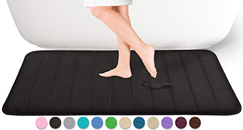 Book Cover Yimobra Memory Foam Bath Mat Large Size 44.1 x 24 Inches, Comfortable, Soft, Maximum Absorbent, Machine Wash, Non-Slip, Thick, Easier to Dry for Bathroom Floor Rug, Black