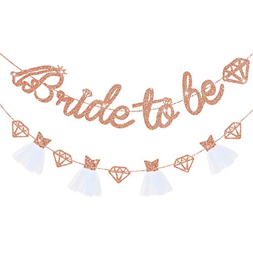 Rose Gold Double Sided Glitter Bride to Be Diamond Banner，3D Wedding Dress Diamond Bride Garland for Bridal Shower Wedding Engagement Bachelorette Party Hen Party Supplies Decorations