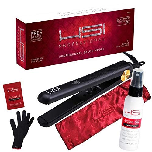 HSI Professional Glider | Ceramic Tourmaline Ionic Flat Iron Hair Straightener | Straightens & Curls with Adjustable Temp | Incl Glove, Pouch, & Travel Size Argan Oil Hair Treatment