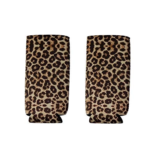 Neoprene Slim Beer Can Cooler Tall Stubby Holder Foldable Stubby Holders Beer Cooler Bags Fits 12oz Slim Energy Drink & Beer (Leopard(2Pack))