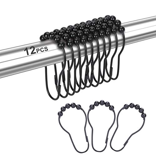 Book Cover 12PCS Shower Curtain Hooks Rings, Stainless Steel Metal Rust-Resistant Shower Curtain Rings for Bathroom Shower Rods Curtains (Matte Black)