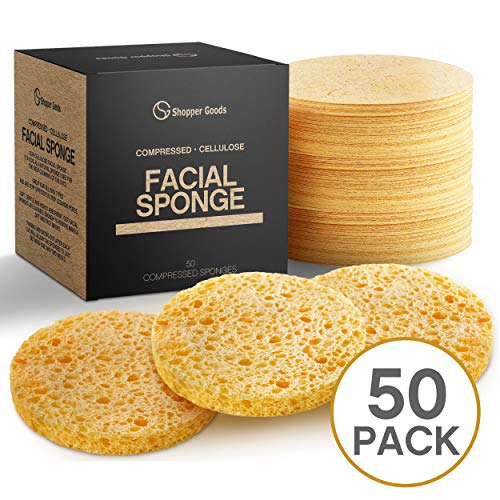 Facial Sponges 100% Natural Compressed Cellulose (50 Count Pack) | Eco-Friendly & Reusable | Makeup Remover Pads/Sponge | Exfoliating Facial Wash/Scrub & Skin Cleanser