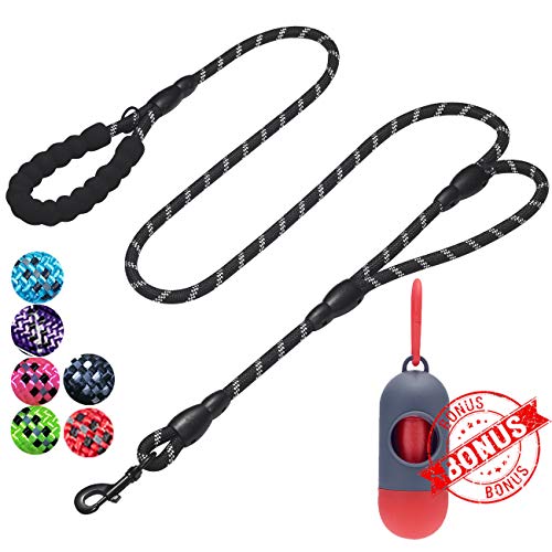 tobeDRI Heavy Duty Dog Leash - 2 Padded Handles, 6 feet Long - Dog Training Walking Leashes for Medium Large Dogs (Rope Leash-Black)