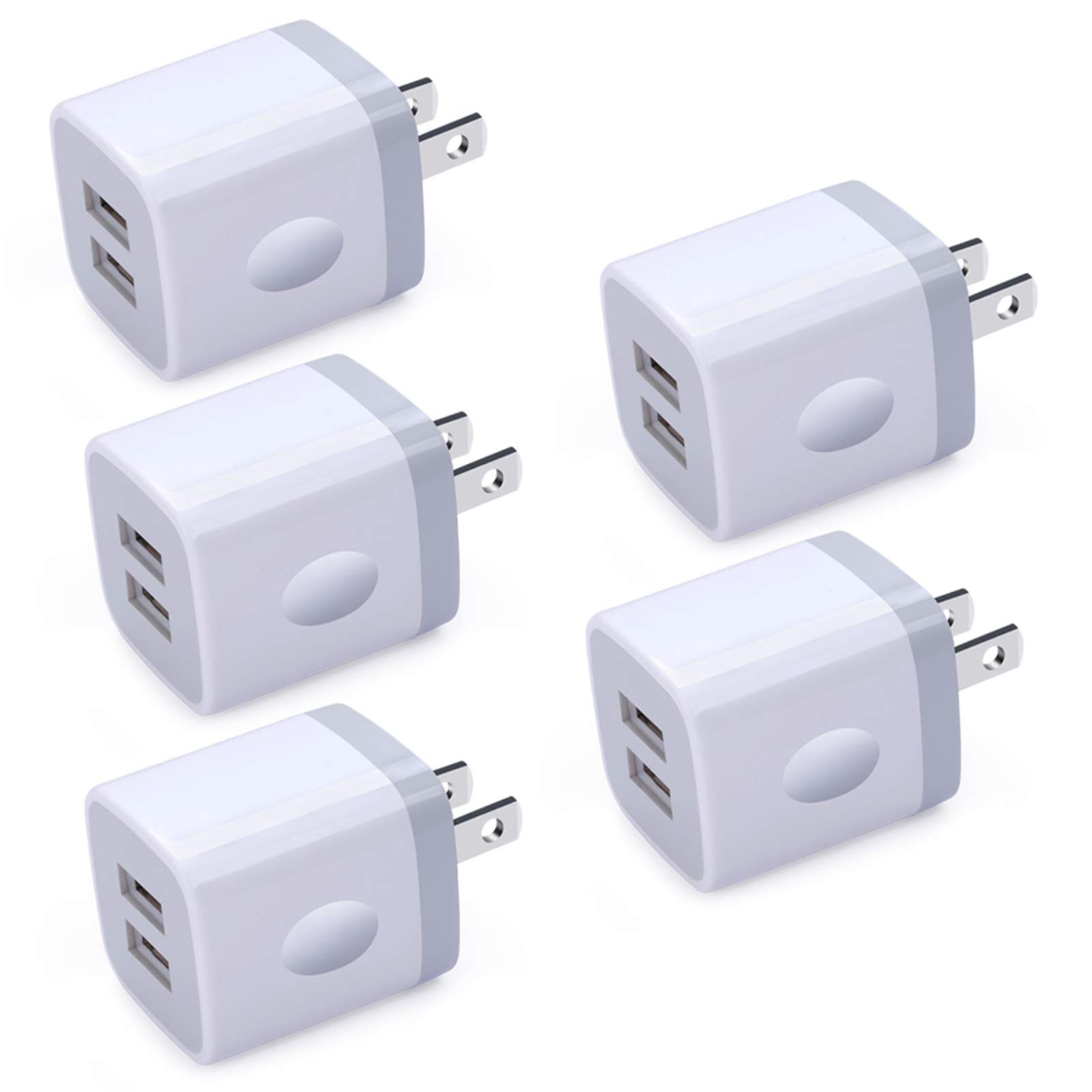 Book Cover USB Wall Charger,Charging Block,5Pack 2.1A Quick Dual Port Plug Charger Box Cubes for iPhone 14 13 12 11 Pro Max XR 8 7 6 Plus,Samsung Galaxy S23 S23+ S22 S22+ S21 Ultra S10 S20 Plus A14 A13 A33 A53 White