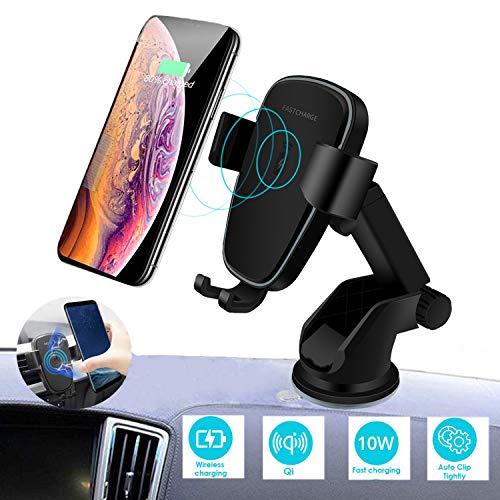 Book Cover Wireless Car Charger Mount, 10W/7.5W Automatic Clamping Qi Fast Car Phone Holder Windshield Dashboard Air Vent Compatible with iPhone Samsung Nexus Moto HTC and Other Qi Enabled Phones