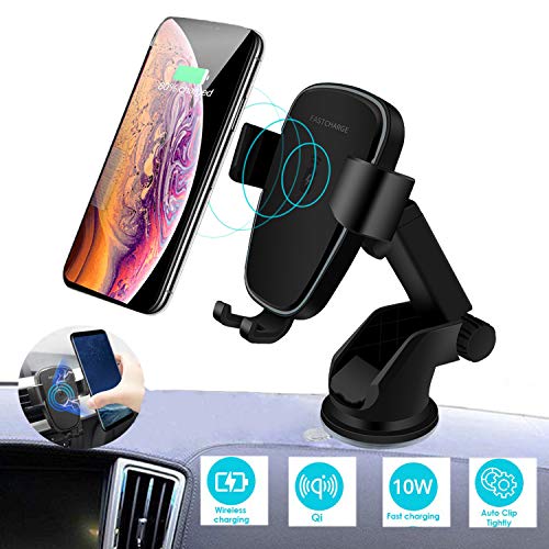Wireless Car Charger Mount, 10W/7.5W Automatic Clamping Qi Fast Car Phone Holder Windshield Dashboard Air Vent Compatible with iPhone Samsung Nexus Moto HTC and Other Qi Enabled Phones