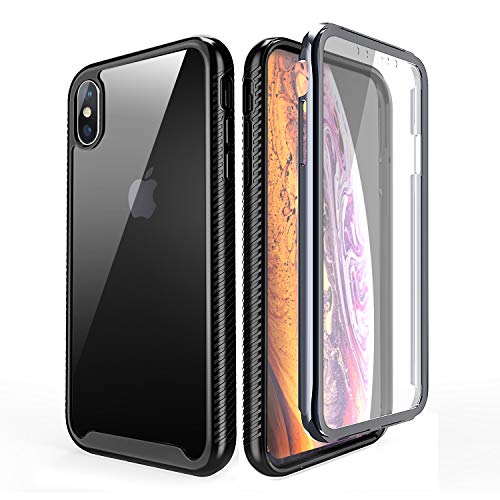 iPhone XR Clear Case,Yetolee Full Body Protective Shockproof Hard Plastic & Soft TPU Case with Built in Screen Protector [Support Wireless Charging] for iPhone XR (6.1 inch) Black