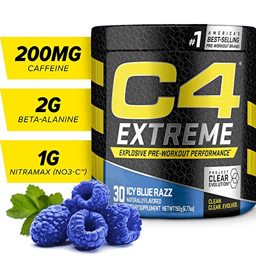 C4 Extreme Pre Workout Powder Icy Blue Razz | Sugar Free Preworkout Energy Supplement for Men & Women | 200mg Caffeine + Beta Alanine + Creatine | 30 Servings