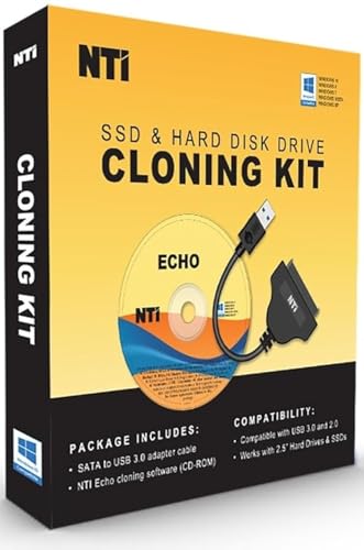 NTI SSD & Hard Disk Drive Cloning Kit [On Sale!] The Best Cloning Software Kit for SSD Upgrade, with USB-to-2.5"SATA adapter & Echo 2019 cloning software. Notebook Hard Drive Upgrade Kit