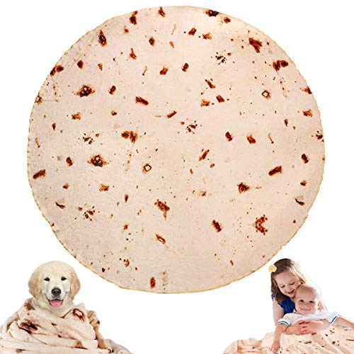 JISUSU Burritos Tortilla Blanket,Tortilla Warmer Blanket Realistic Soft Plush Comfort Round Food Blanket for Boys Girls Adults,Giant Human Taco Blanket-Diameter 60 inches